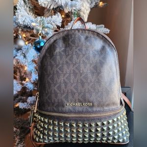 Michael Kors Monogram Studded Rhea Backpack